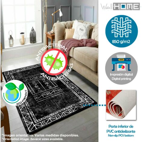 WellHome Tapis salon en polyester Aztèque Noir - 60x100cm