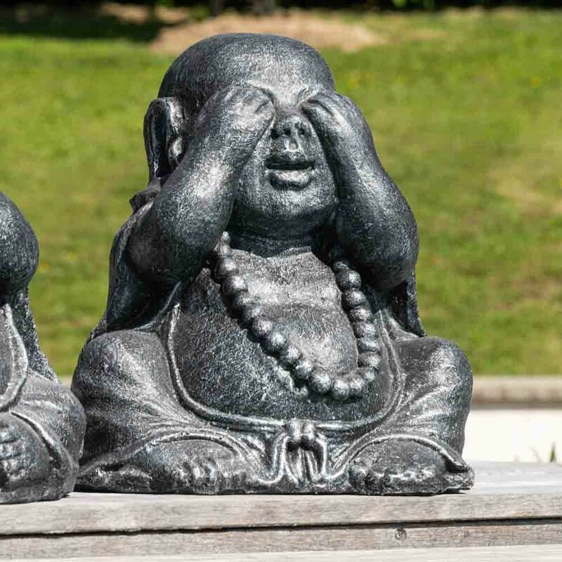 Statue de Jardin Tête de Bouddha Noir Antique 35cm Visage Buddha