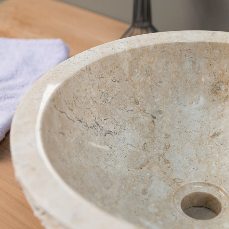 Vasque à poser de salle de bain en marbre ELBE crème 40cm