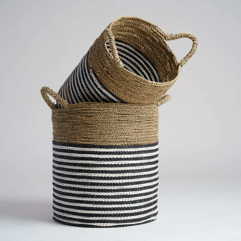 Panier berbère avec couvercle en osier et jonc tressé - 50 cm