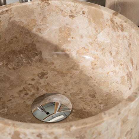 Vasque salle de bain ronde à poser en marbre Ulysse 30 cm crème