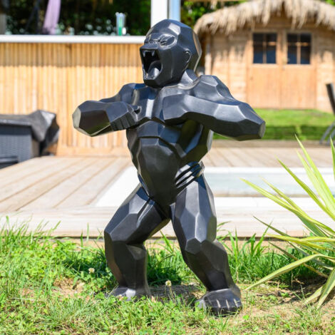 Wanda Collection – Statue jardin gorille origami noir 80 cm – Ciment haute qualité – Résistante aux intempéries – Décoration extérieure unique