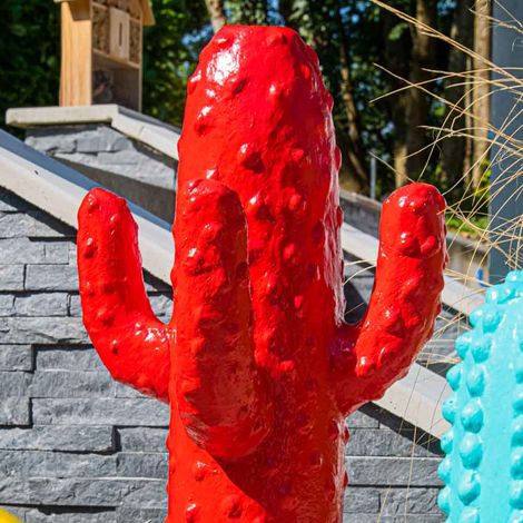 Sculpture jardin moderne cactus 50cm rouge