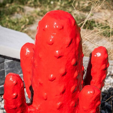 Sculpture jardin moderne cactus 50cm rouge
