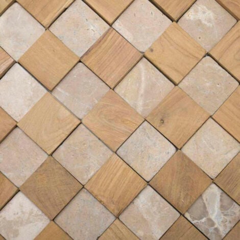 Parement mural carrés pierre et teck beige 55x20 cm
