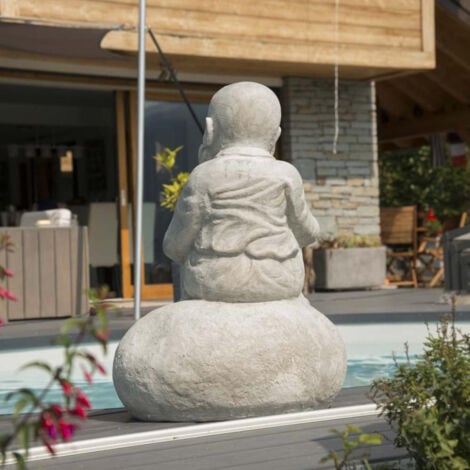 Statue moine shaolin pensif gris clair 80 cm