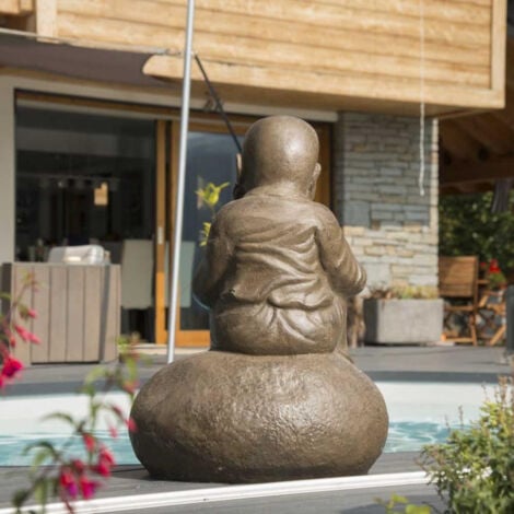 Statue moine shaolin pensif patiné brun antique 80 cm