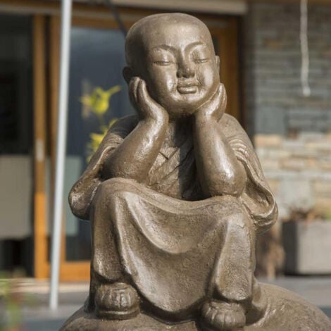Statue moine shaolin pensif patiné brun antique 80 cm