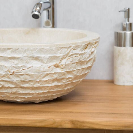 Vasque ronde à poser en pierre Vésuve crème 35cm