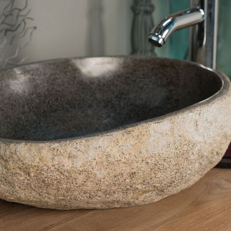 Vasque à poser en pierre naturelle galet de rivière 40 cm