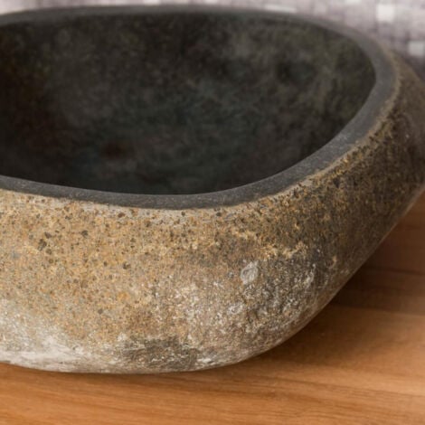 Vasque à poser en pierre naturelle salle de bain galet 30 cm
