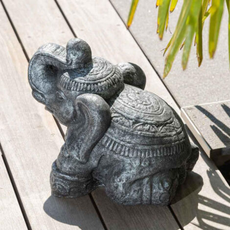 Statue eléphant assis 40cm gris antique