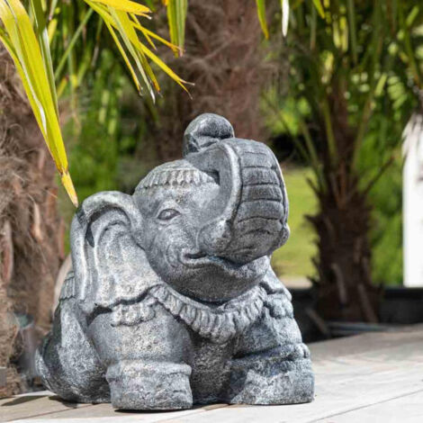 Statue eléphant assis 40cm gris antique