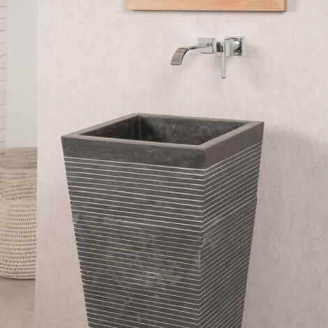 Vasque salle de bain sur pied en pierre carré Guizeh noir