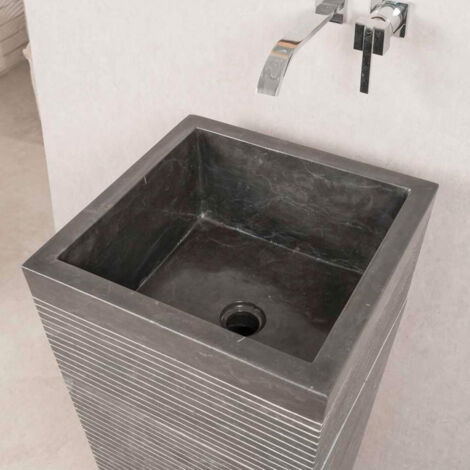 Vasque salle de bain sur pied en pierre carré Guizeh noir