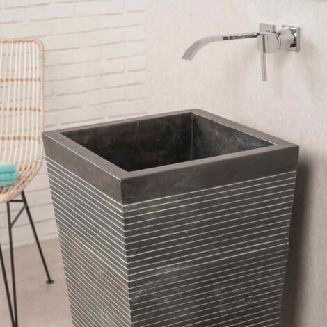 Vasque salle de bain sur pied en pierre carré Guizeh noir