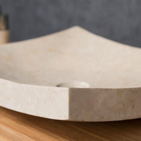 Grande vasque crème 50cm à poser rectangle en marbre Gènes poli