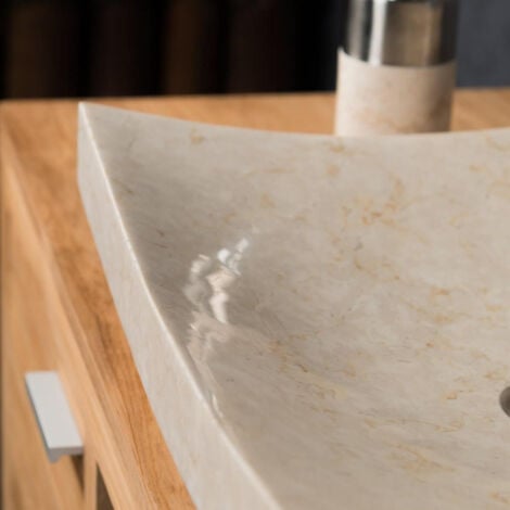 Grande vasque crème 50cm à poser rectangle en marbre Gènes poli