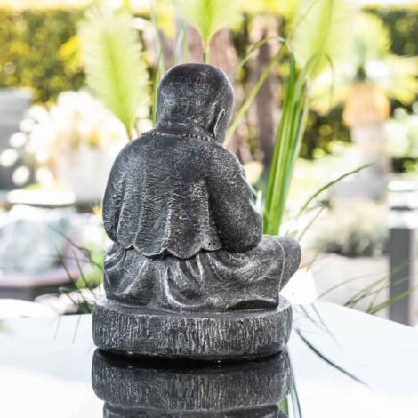 Statue moine shaolin assis gris patiné 40 cm