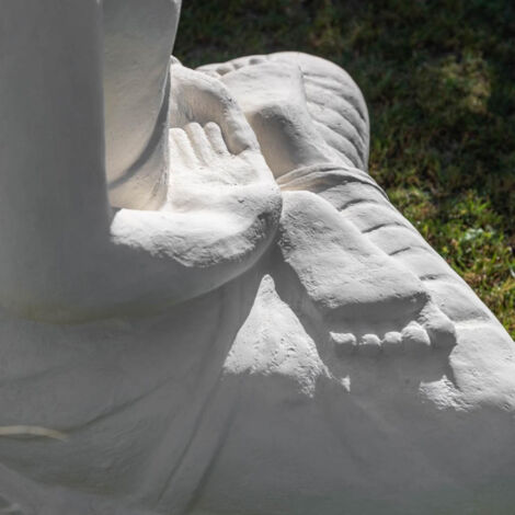 Statue jardin bouddha assis fibre de verre offrande 105cm blanc