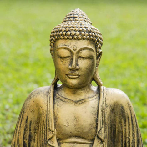Statue bouddha assis position offrande doré 42 cm