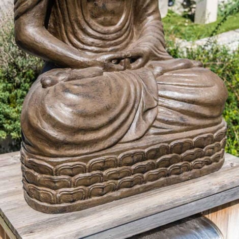 Statue jardin bouddha assis fibre de verre position chakra 150cm brun