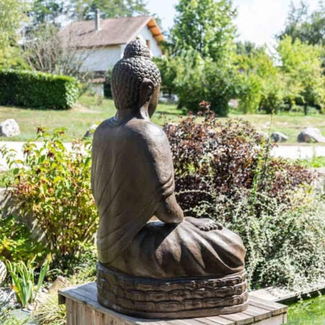 Statue jardin bouddha assis fibre de verre position chakra 150cm brun