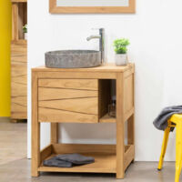 Wanda Collection – Meuble bas de salle de bain en teck 67cm – Niche et rangement – Vide sanitaire pour tuyaux – Élégant et naturel