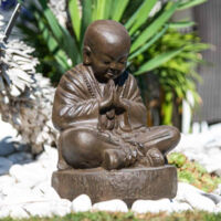 Wanda Collection – Statue moine shaolin brun antique 40 cm – Décoration zen pour intérieur et extérieur – Résine robuste – Ambiance relaxante