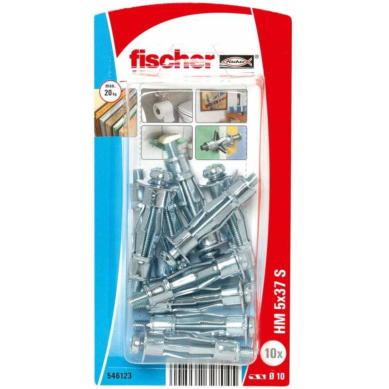 Fischer HM-S - Taco metálico con tornillo de fijación para materiales  huecos o pladur