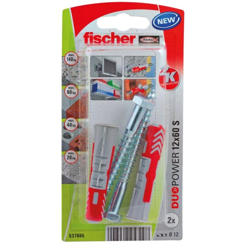 fischer DUOPOWER 6 x 30 S, tacos y tornillos para pared universales de  seguridad, de 2 componentes de plástico para fijación en hormigón,  ladrillo