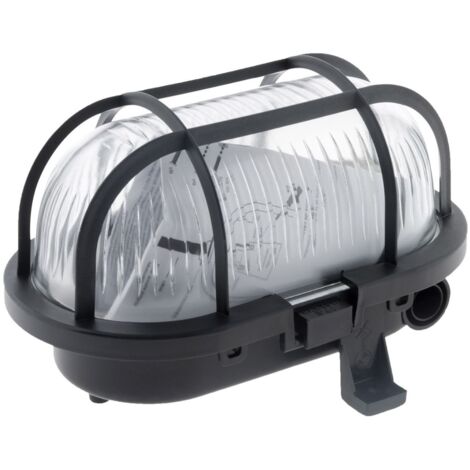 Luminaria exterior oval IP44 de superficie con lamas, negra