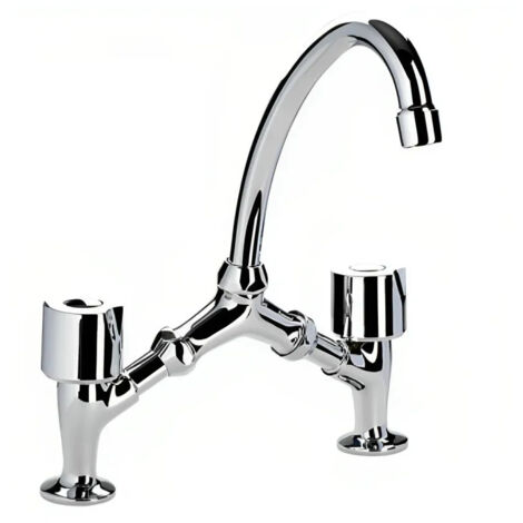 Grifo de lavabo de puente cromado, distancia variable, travesaños de latón, caño de tubo móvil (1/3)