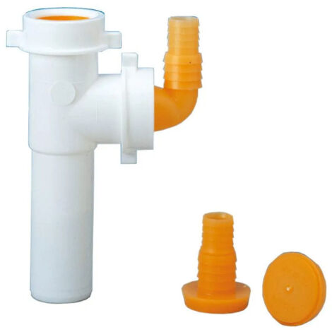 Accesorio vertical blanco con 2 salidas, diámetro 40mm, para lavadora o lavavajillas.