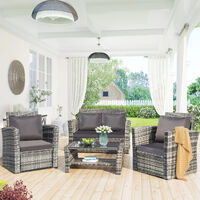 4 Seater Garden Rattan Furniture Sofa Outdoor Patio Rattan Garden Furniture Set with Fitting Furniture Cover Grey