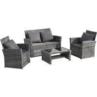 4 Seater Garden Rattan Furniture Sofa Outdoor Patio Rattan Garden Furniture Set with Fitting Furniture Cover Grey