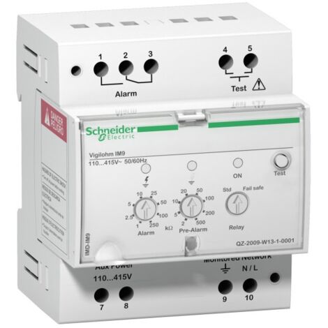 Schneider Electric – Contrôleur permanent d'isolement IMDIM9 – Tension jusqu'à 600V AC – Résistance d'isolement 1…250 kOhm – Installation sur rail DIN - IMD-IM9-OL