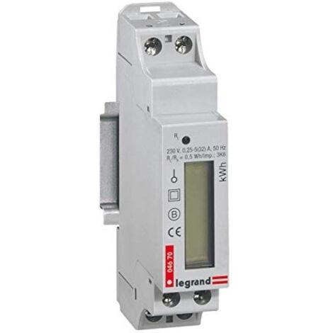 Legrand – Compteur d'énergie électronique monophasé 32A – Affichage LCD – Taux d'impulsion 2000 Imp/kWh – Montage sur rail DIN