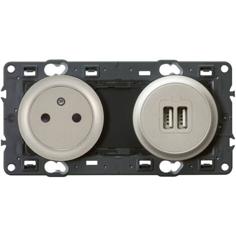 Legrand 099518 Prise de courant avec terre Céliane Surface et chargeur 2 USB précâblé - titane
