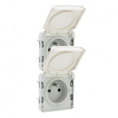 Legrand – Prise étanche composable 2P+T IP55 16A 250V – Double prise précâblée à la verticale – Blanc pour chantiers humides (1/9)