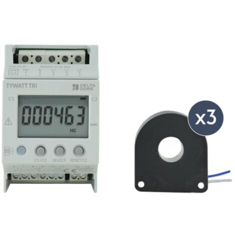 Delta Dore – Indicateur de consommation électrique triphasé 230V – Intensité 2 à 60A – Affichage digital – Mesure précise avec transformateurs d'intensité