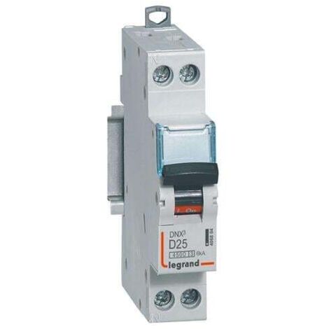 Legrand – Disjoncteur unipolaire 25A courbe D – 6kA pour protection circuits – Borne à vis – 1 module – 230V – Rail DIN