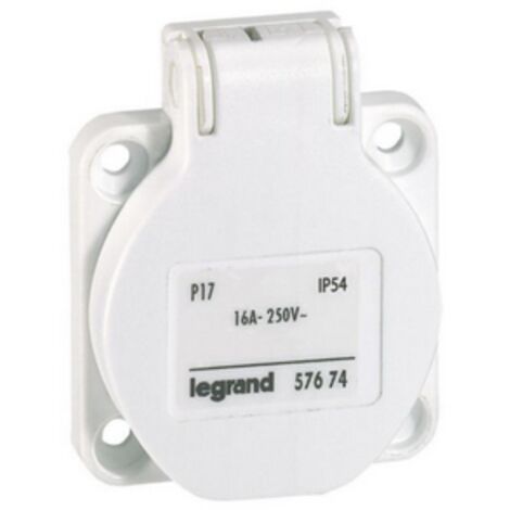 Legrand 057674 Prise à encombrement réduit P17 à brochage domestique IP54 16A - 250V - blanc (1/2)