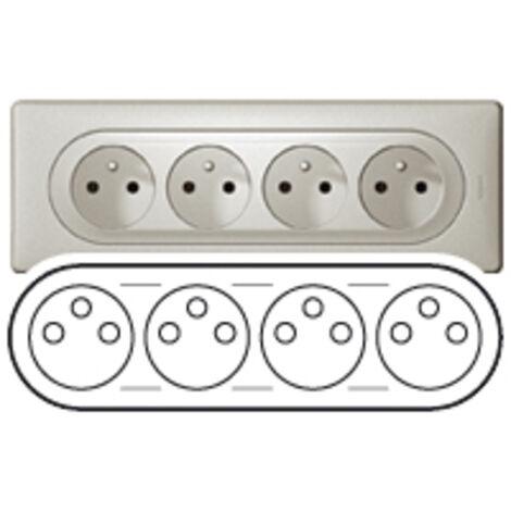 Legrand 068425 Enjoliveur titane Legrand Céliane pour prise quadruple 2P+T à puits précablée compacte (1/5)