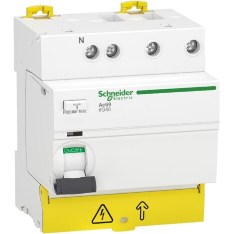 Schneider Electric – Interrupteur différentiel tête de groupe 3P+N 40A 30mA type AC – Protection contre électrocution – Installation sur rail DIN – Bouton de test intégré - iIG40