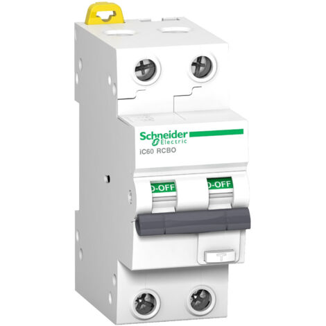Schneider Electric – Disjoncteur différentiel bipolaire 2P 16A 30mA – Courbe C – Tension 220-240V AC – Protection 10kA – Raccordement à vis - Acti9 (1/3)