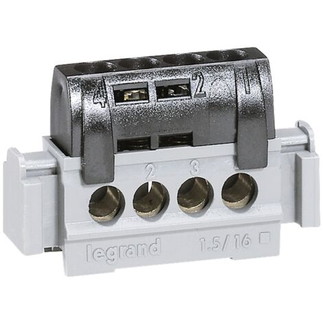 Legrand – Bornier de raccordement électrique 4 voies – Raccordement à visser – IP2X – Pour câbles de 1,5 à 16 mm² – Fixation sur rail DIN