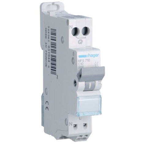 Hager – Disjoncteur unipolaire 10A – Courbe C 3kA – Connexion automatique – 1 module pour habitat – Conforme NF C 15-100