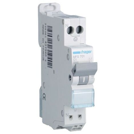 Hager – Disjoncteur unipolaire 3kA C-1A – Connexion SanVis – 1 module – Courbe de déclenchement C – Intensité 3kA (1/3)