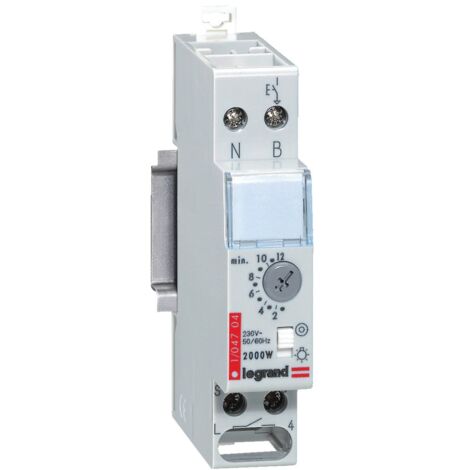 Legrand – Minuterie multifonction 16A – Montage rail DIN – Tension 230V – Programmation 0,5 à 12 min – Compatible lampes LED et halogènes